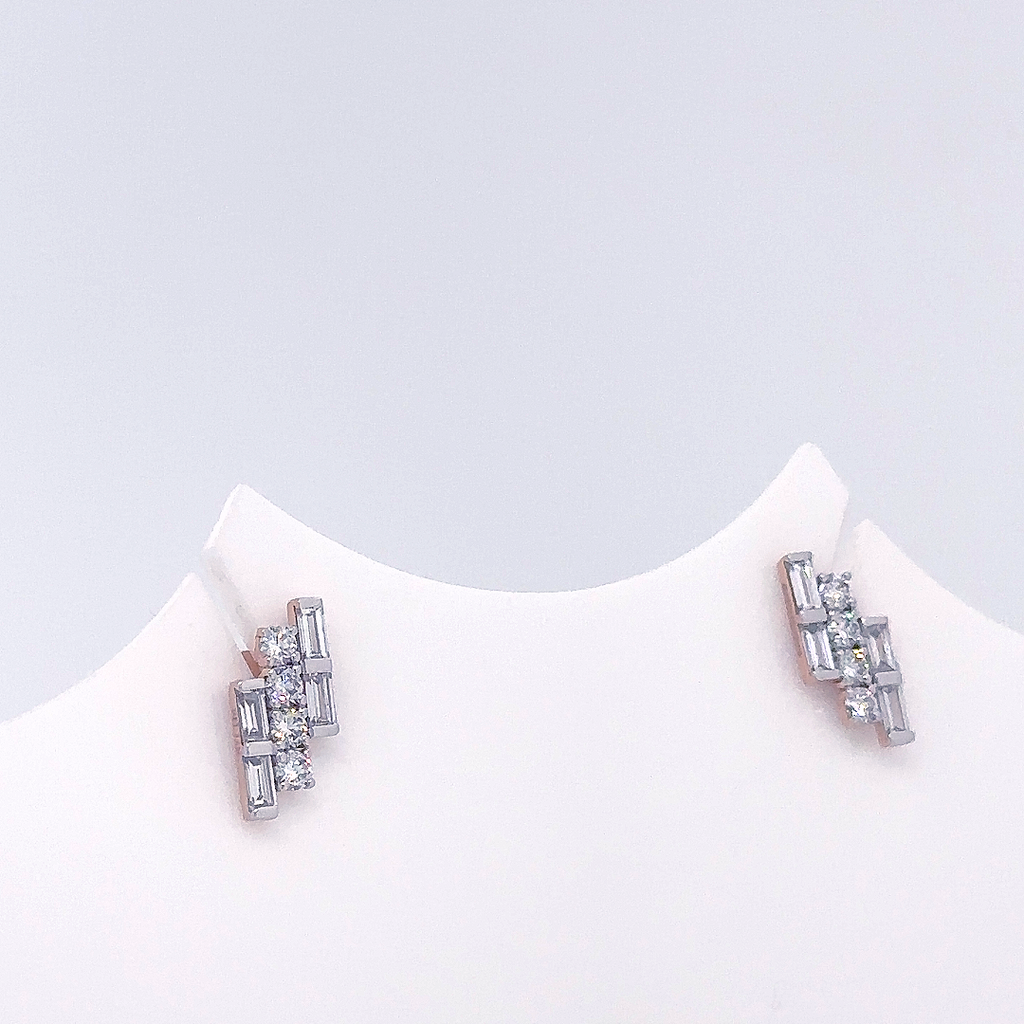Baguette Cut Lab Grown Diamond Lightning Bolt Stud Earrings