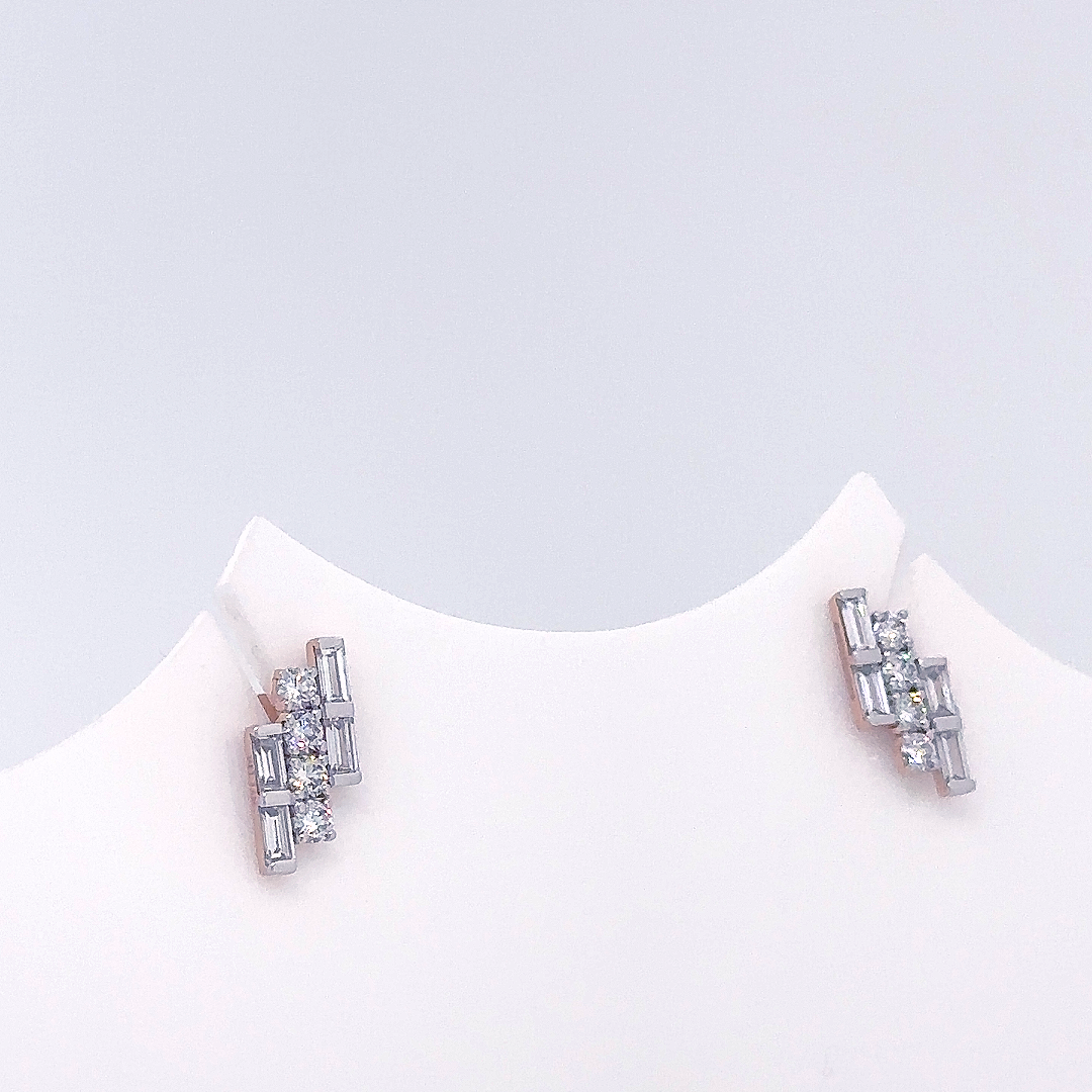 Baguette Cut Lab Grown Diamond Lightning Bolt Stud Earrings