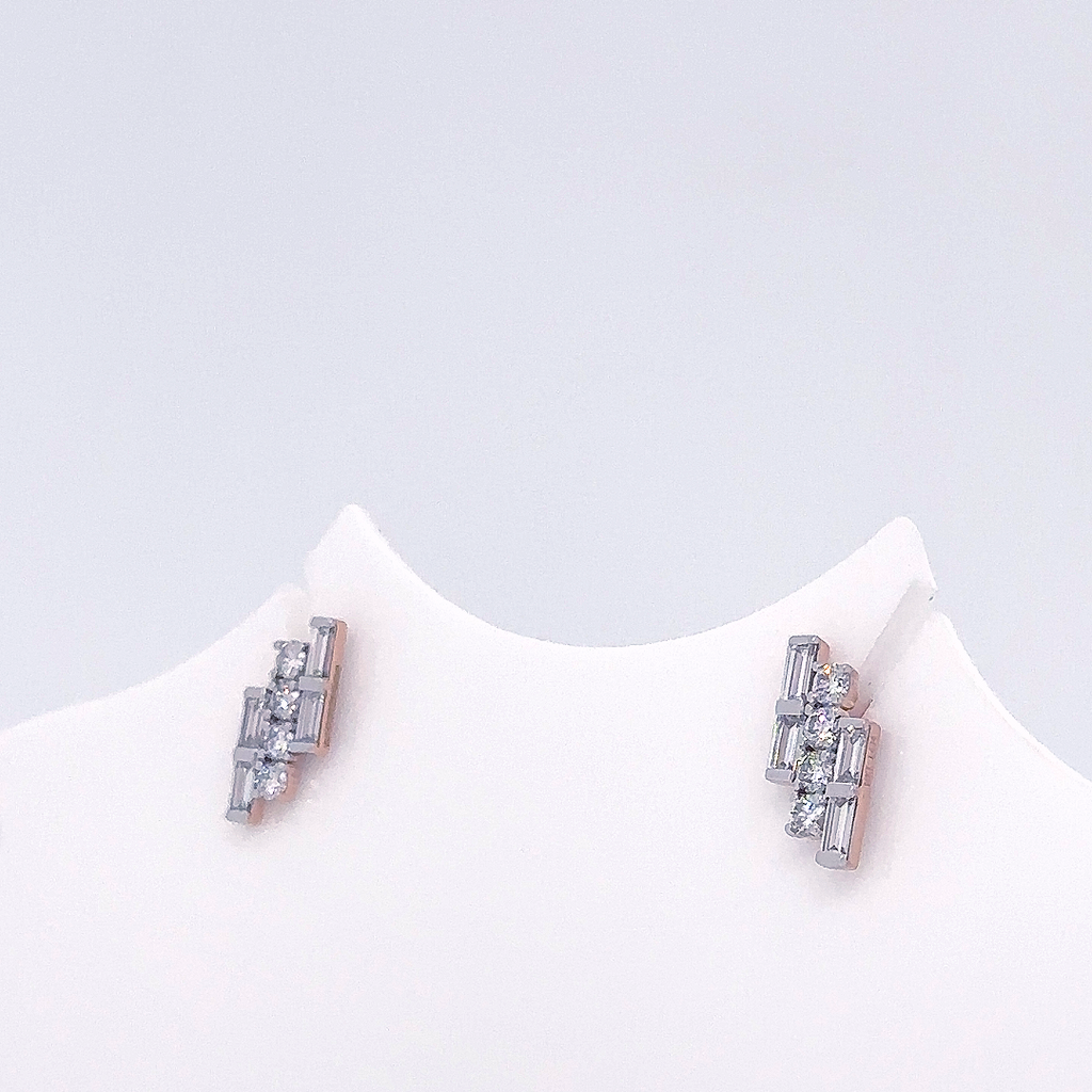 Baguette Cut Lab Grown Diamond Lightning Bolt Stud Earrings