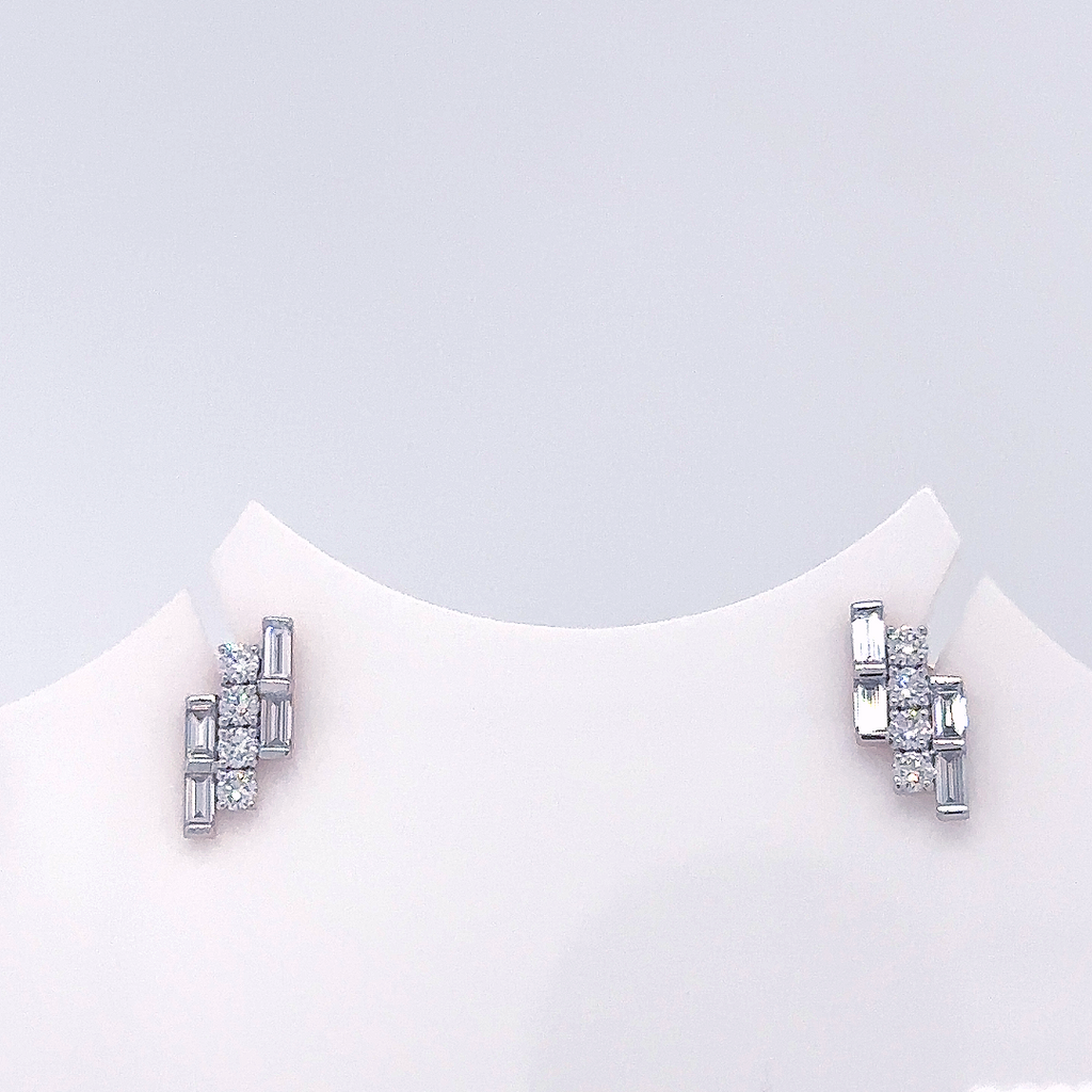 Baguette Cut Lab Grown Diamond Lightning Bolt Stud Earrings