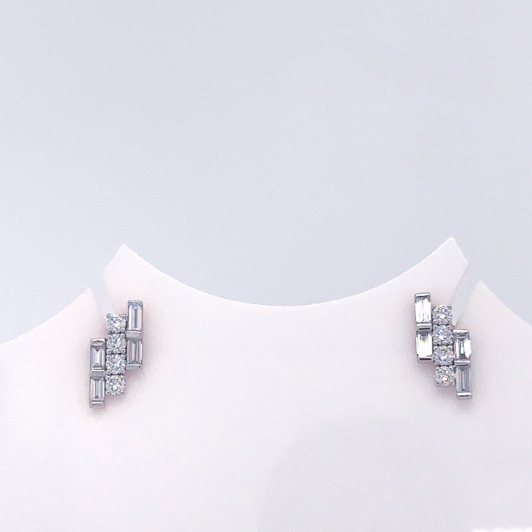 Baguette Cut Lab Grown Diamond Lightning Bolt Stud Earrings