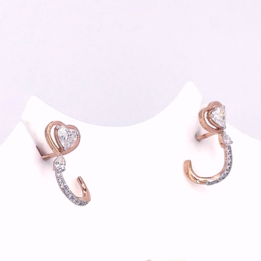 Heart Shaped Climber Stud Earrings with Lab Grown Diamond