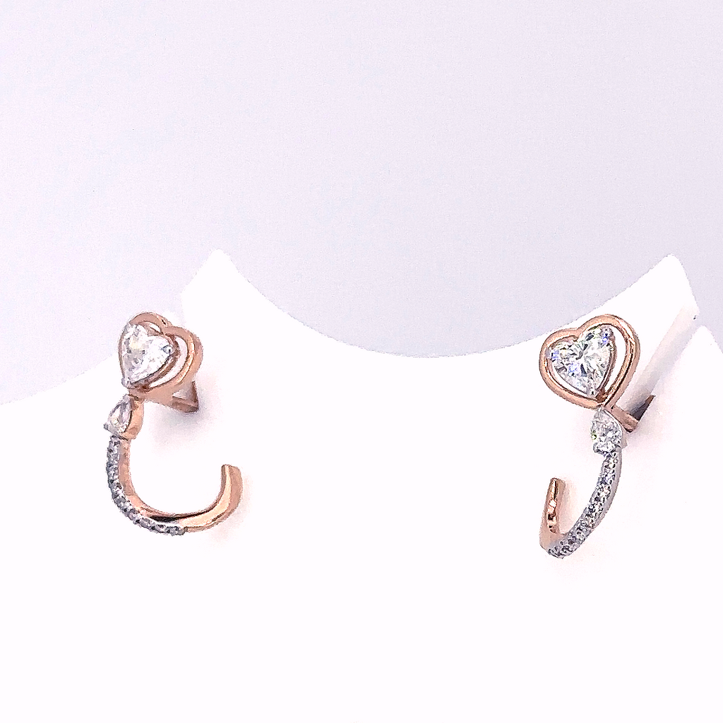 Heart Shaped Climber Stud Earrings with Lab Grown Diamond