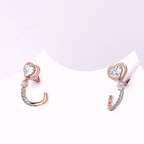 Heart Shaped Climber Stud Earrings with Lab Grown Diamond