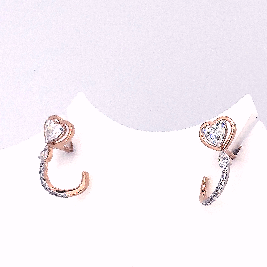 Heart Shaped Climber Stud Earrings with Lab Grown Diamond