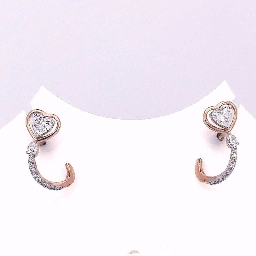 Heart Shaped Climber Stud Earrings with Lab Grown Diamond