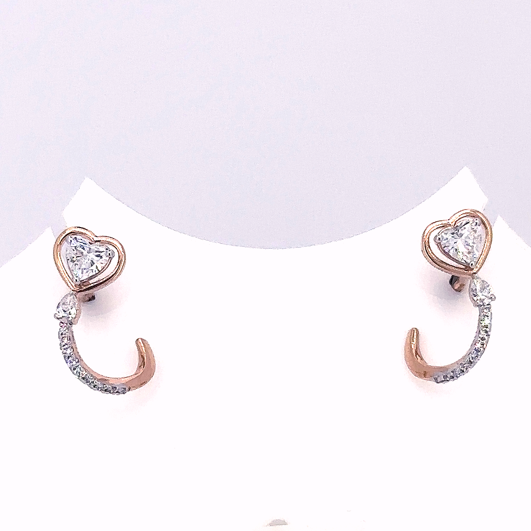 Heart Shaped Climber Stud Earrings with Lab Grown Diamond