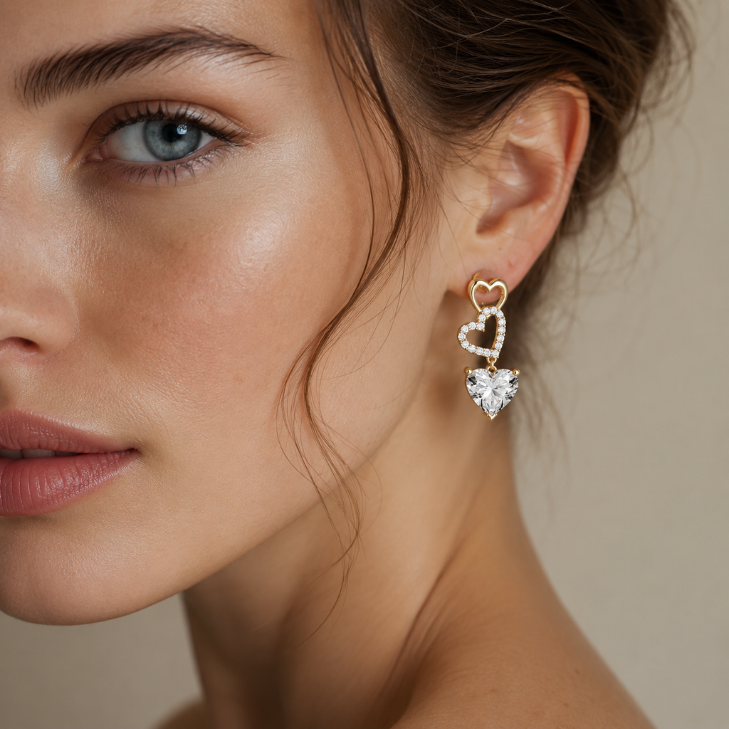 Heart & Round Lab Diamond Interlocking Hoop Earrings