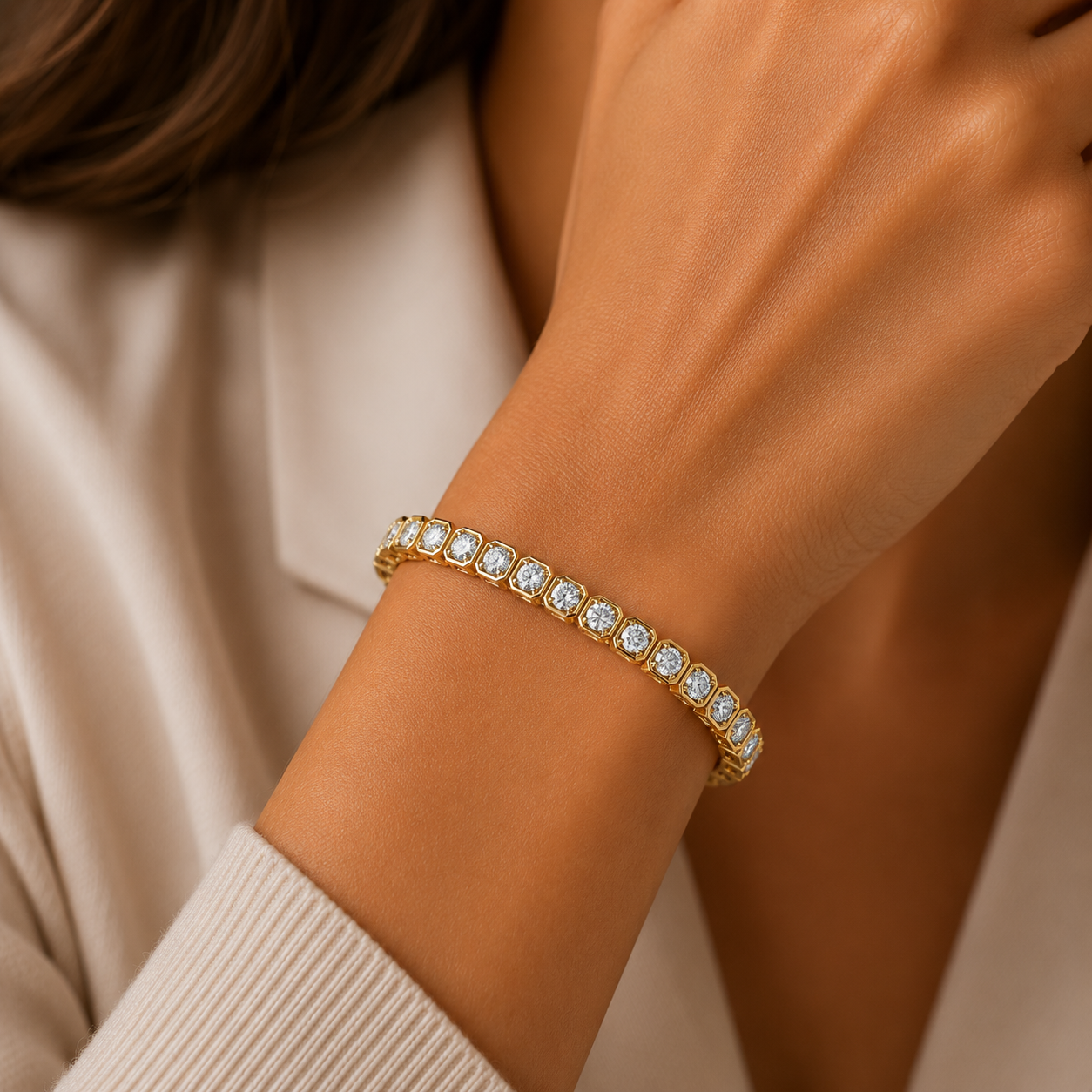 Lab Grown Round Bezel Diamond Tennis Bracelet