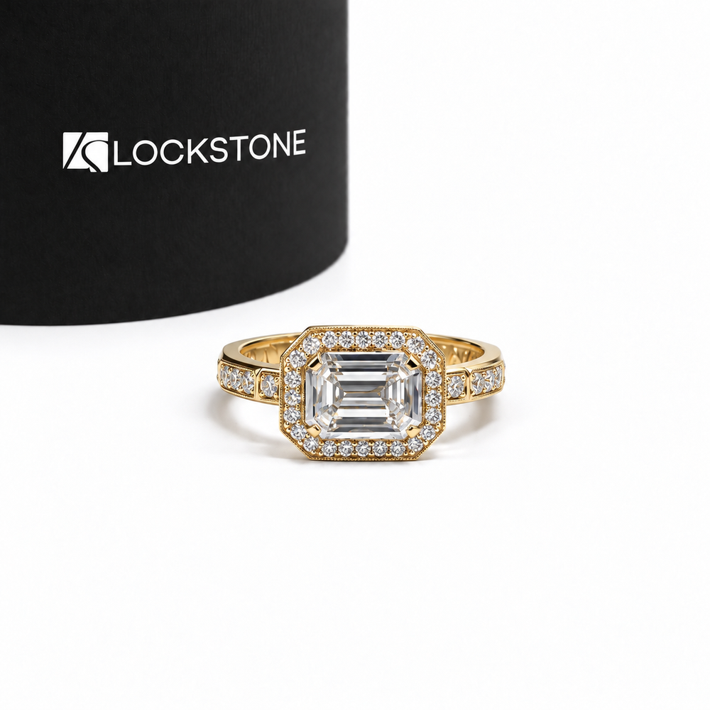 Emerald Cut Lab Grown Diamond Geometric Halo Engagement Ring