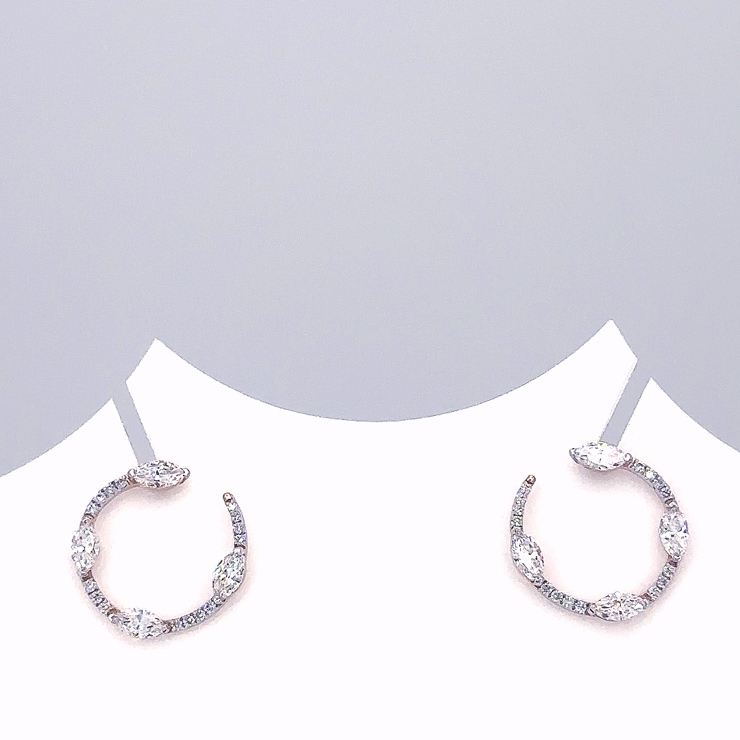 V Prong Marquise Lab Grown Diamond Open Circle Stud Earrings