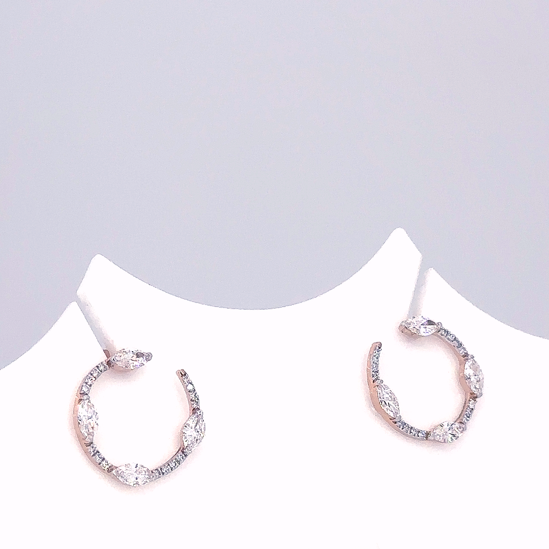 V Prong Marquise Lab Grown Diamond Open Circle Stud Earrings