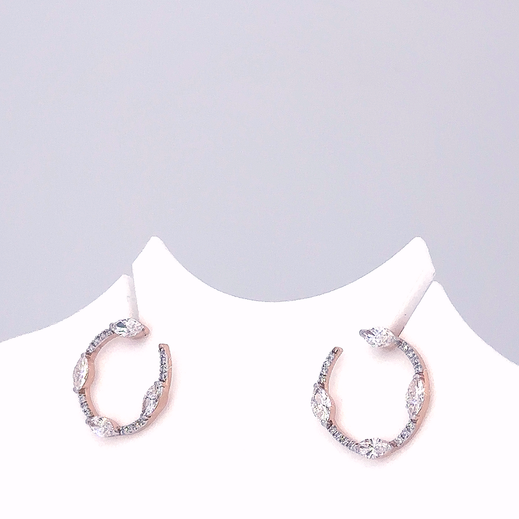 V Prong Marquise Lab Grown Diamond Open Circle Stud Earrings