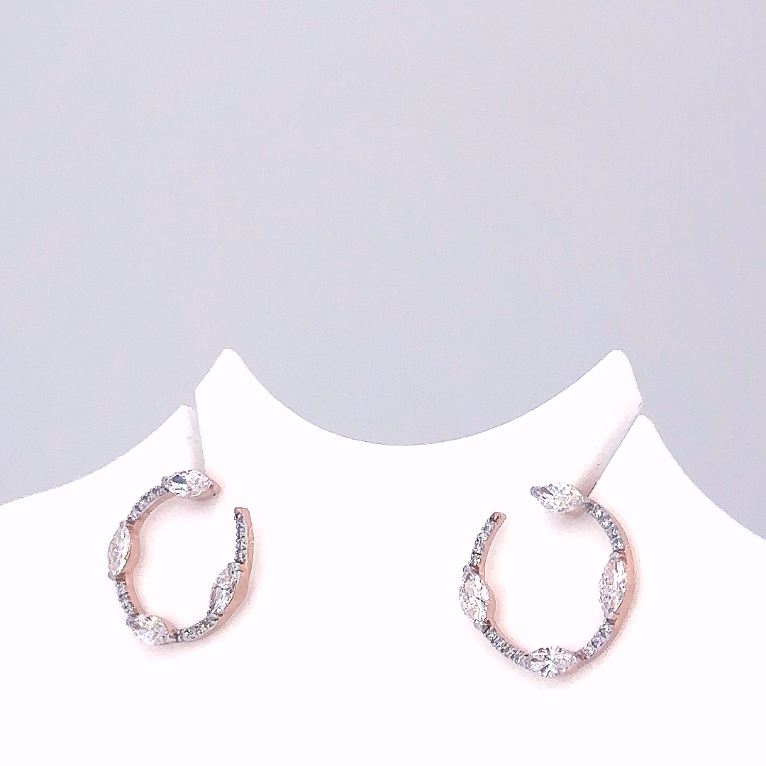 V Prong Marquise Lab Grown Diamond Open Circle Stud Earrings