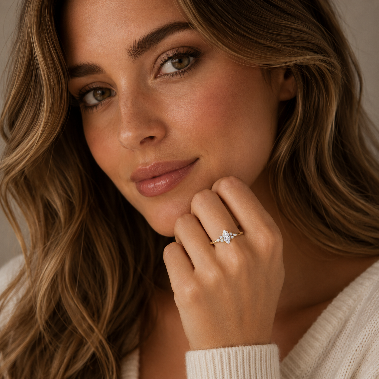 Marquise Cluster Lab Diamond Engagement Ring