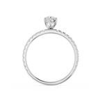 Silver ring with a diamond on a white background