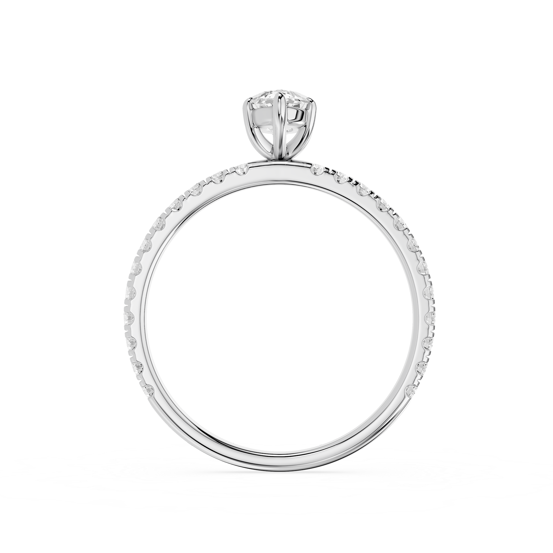 Silver ring with a diamond on a white background