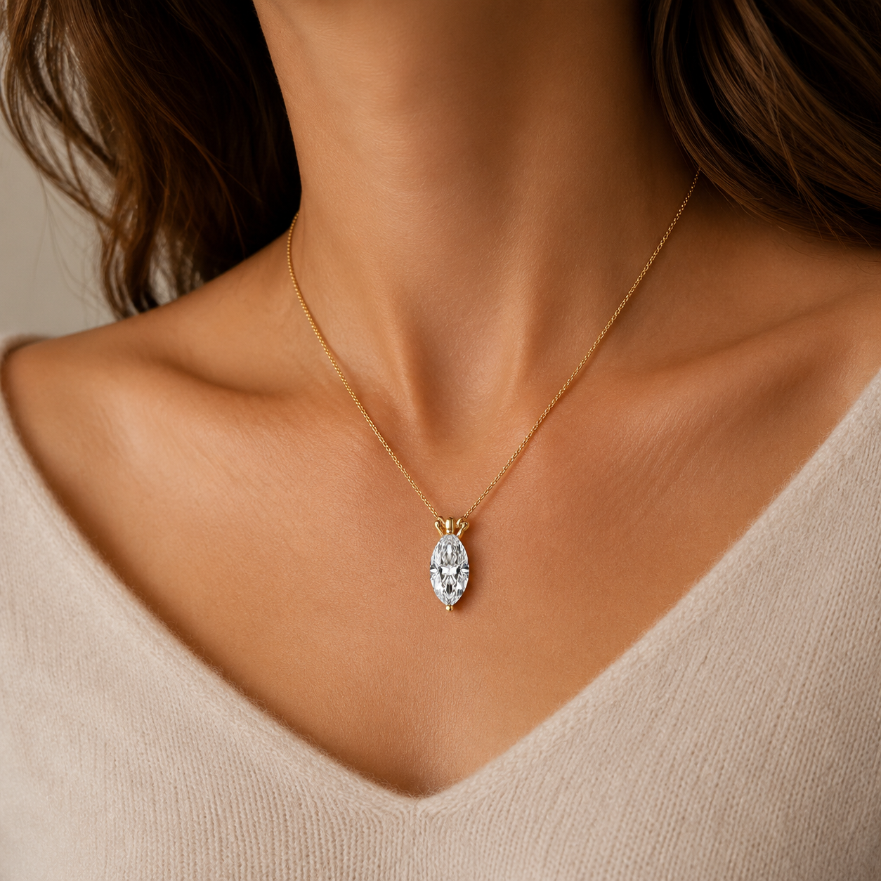 Marquise Lab Grown Diamond Solitaire Pendant