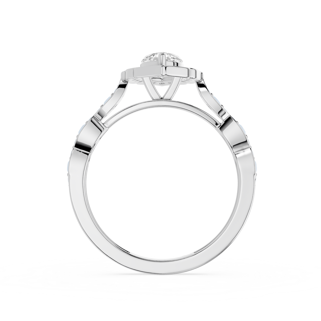 Silver ring with a diamond on a white background