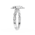 Silver ring with diamond accents on a white background