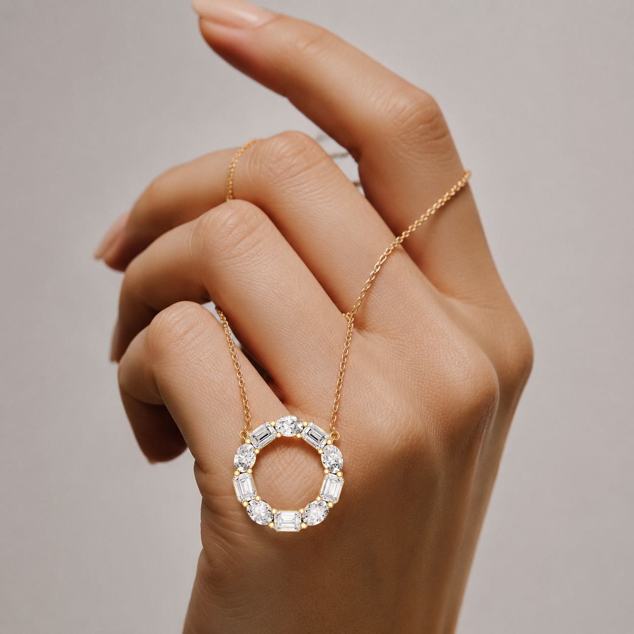 Mixed Shape Lab Grown Diamond Circle Pendant