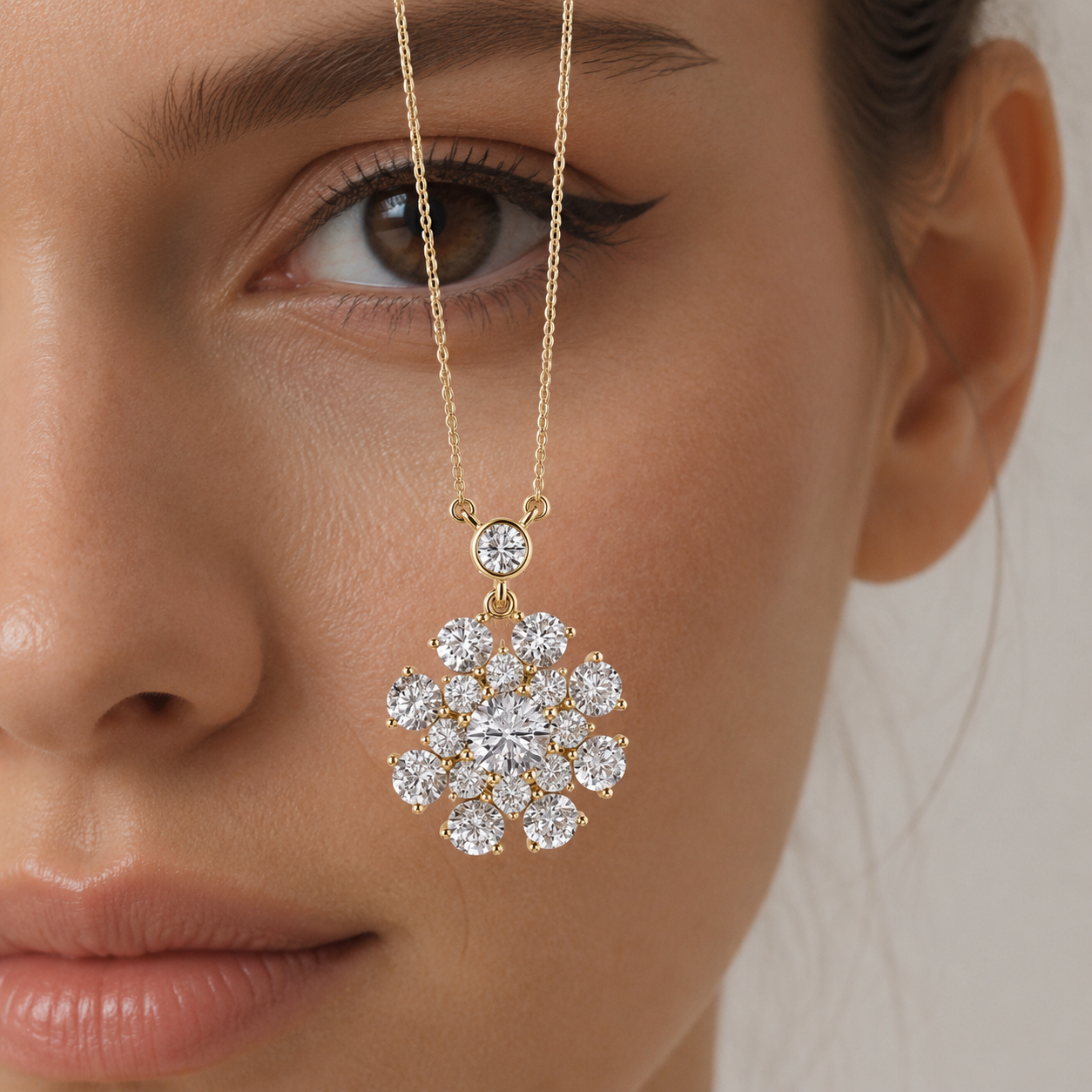 Round Lab Grown Diamond Cluster Pendant