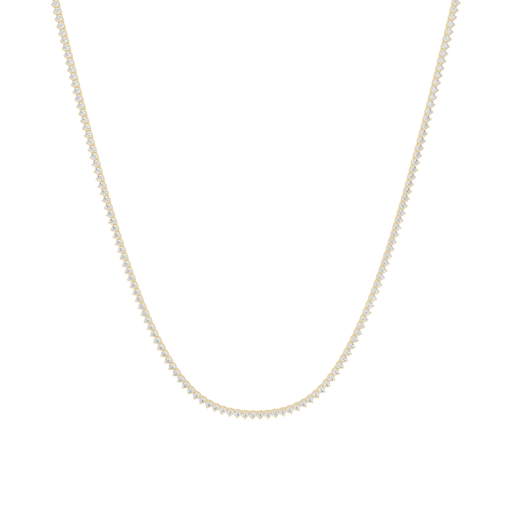 Yellow Gold 3 Prong Round Cut Lab Diamond Tennis Box Clasp Necklace