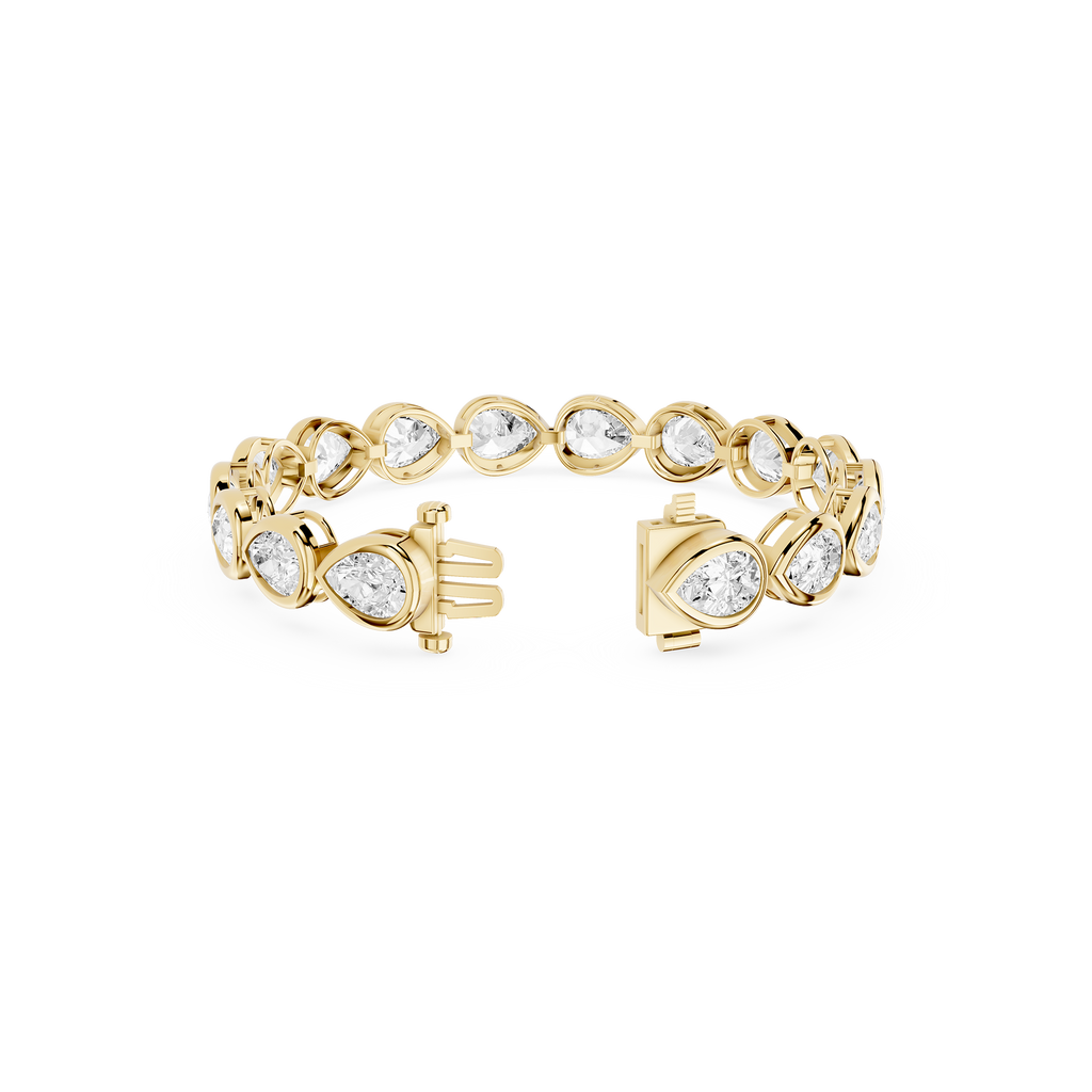 Pear Shape Lab Grown Diamond Tennis Bracelet in Yellow Gold Open Clasp View