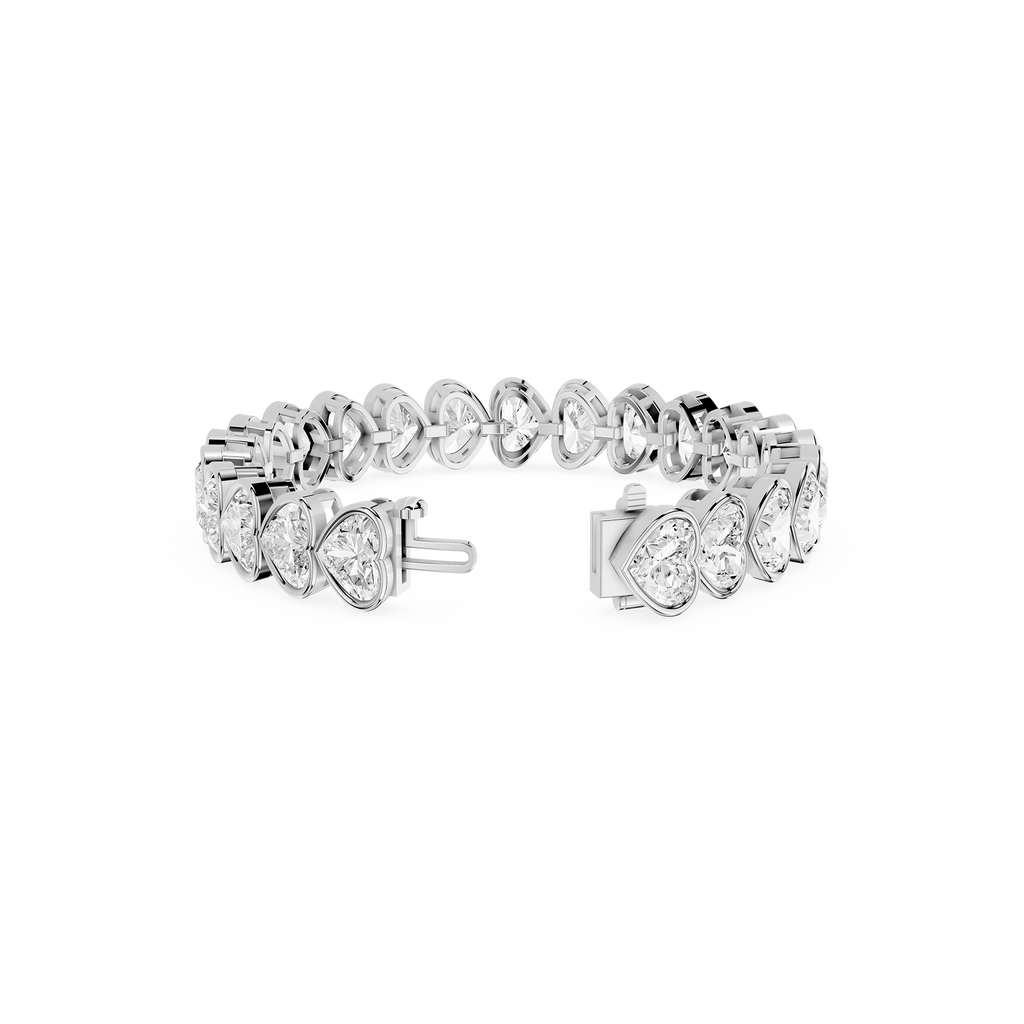 Heart Shape Lab Grown Diamond Tennis Bracelet in White Gold Open Clasp View