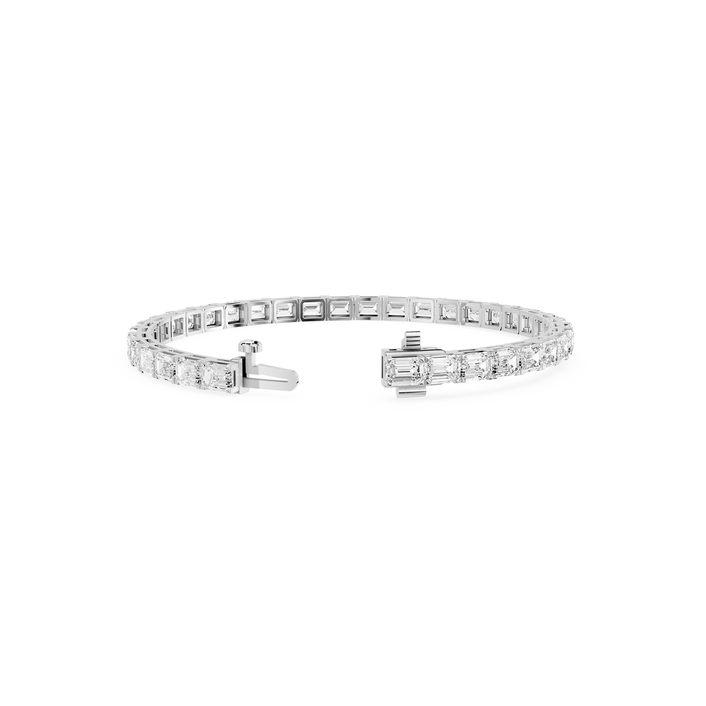 Open view of emerald cut lab grown diamond bracelet in White gold