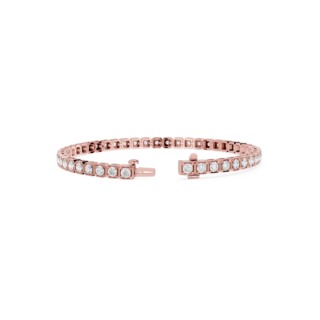 Round Cut Lab Grown Diamond Tennis Bracelet in Rose Gold with Open Box Clasp View