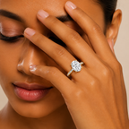 Model Wearing a Oval Cut Lab Grown Diamond Baguette Ring