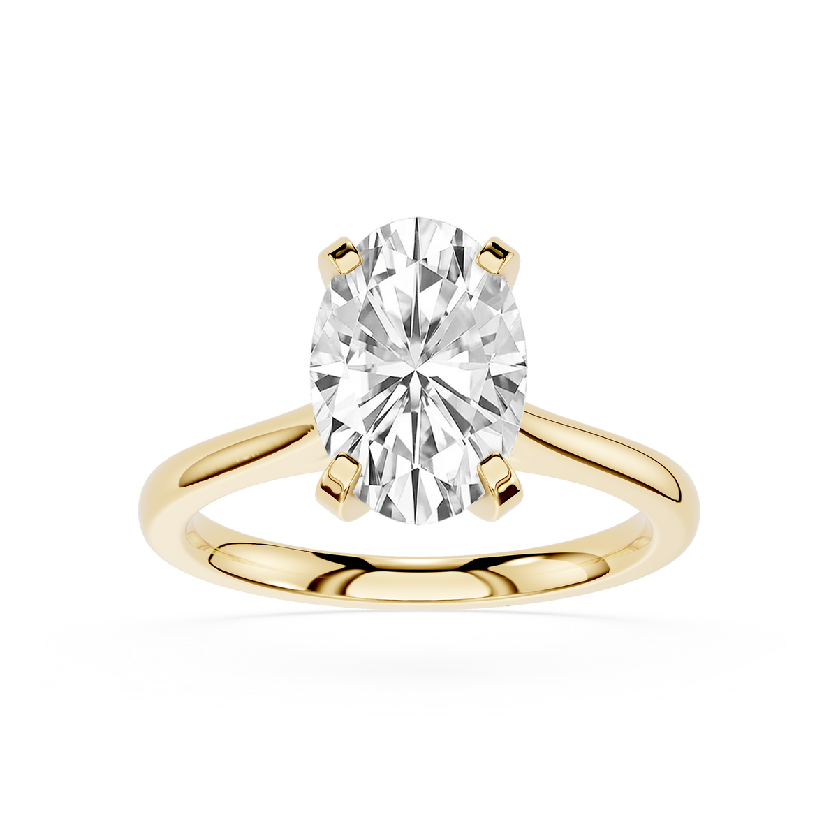 Front View Of Yellow Gold Oval Cut Cathedral Solitaire Lab Diamond Engagement Ring