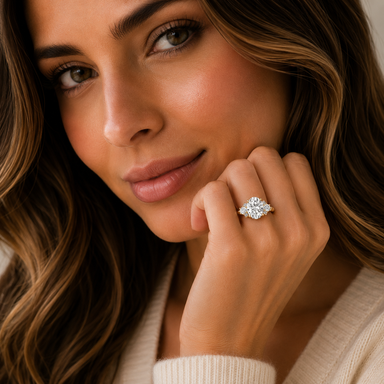Oval Cluster Lab Grown Diamond Engagement Ring