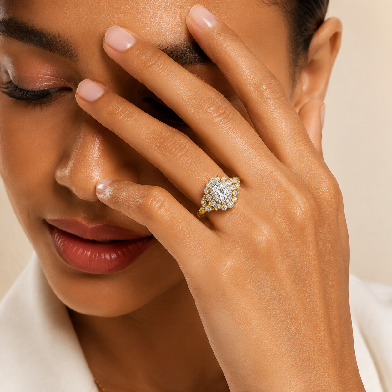 Oval Cut Lab Grown Diamond Floral Cluster Engagement Ring