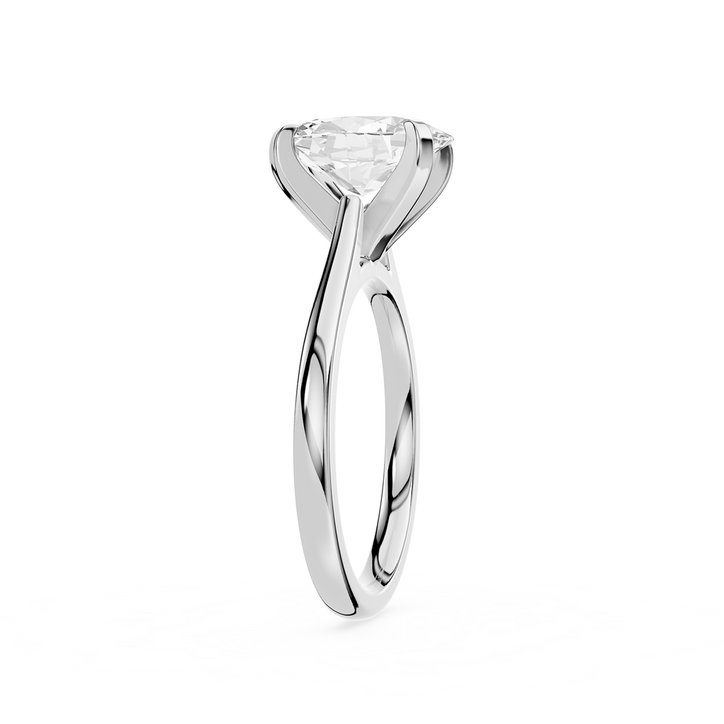 Silver ring with a large diamond on a white background