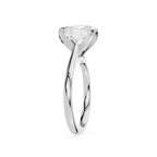 Silver ring with a large diamond on a white background