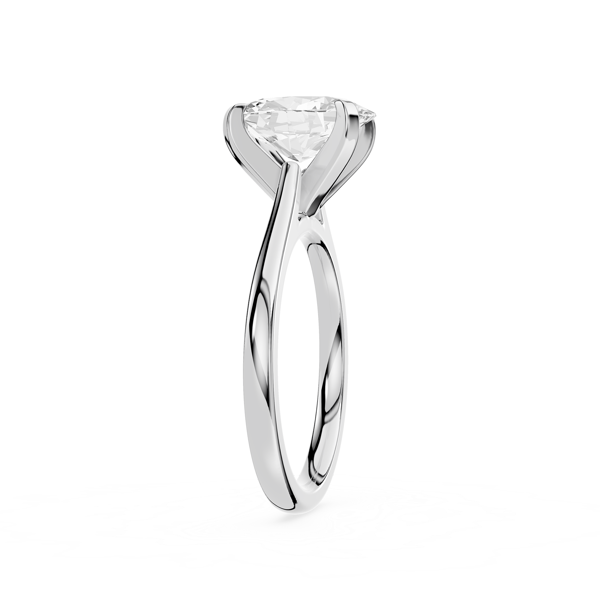 Silver ring with a large diamond on a white background