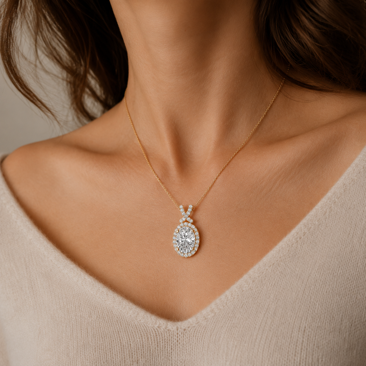 Oval Lab Grown Diamond Halo Pendant
