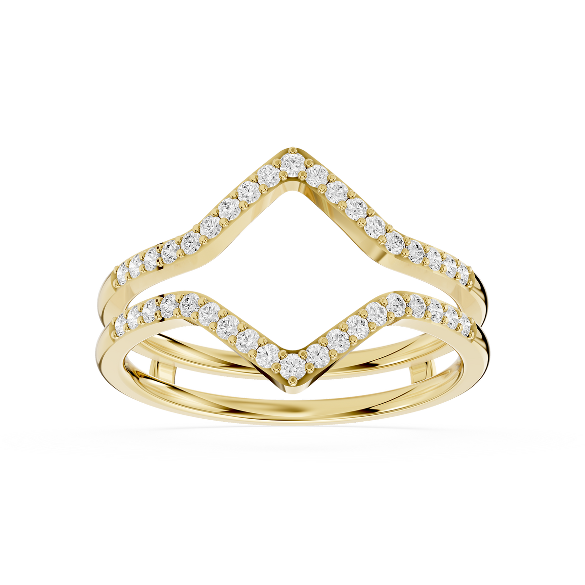 14K Yellow Gold Double Chevron Lab Grown Diamond Ring