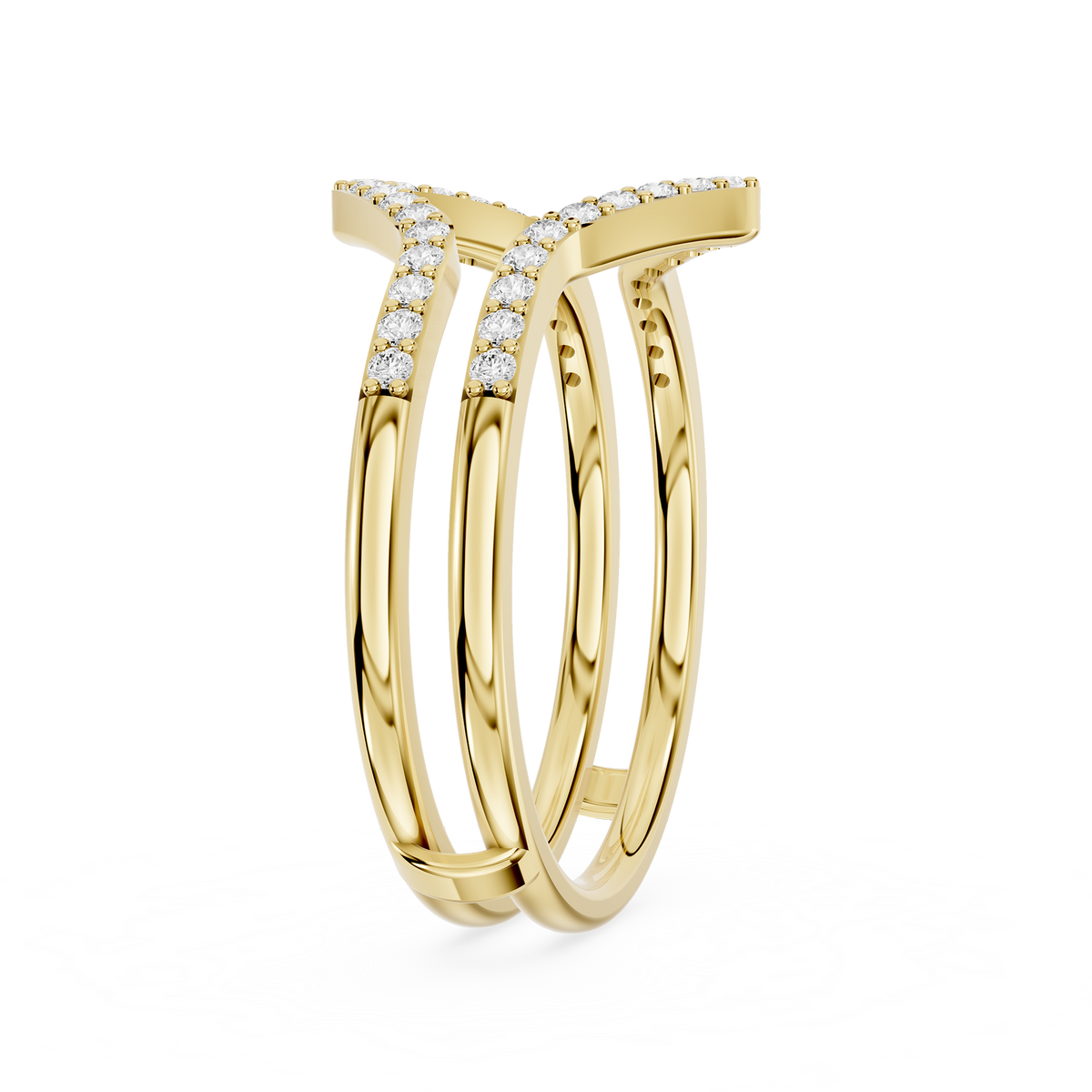 14K Yellow Gold Double Chevron Lab Grown Diamond Ring