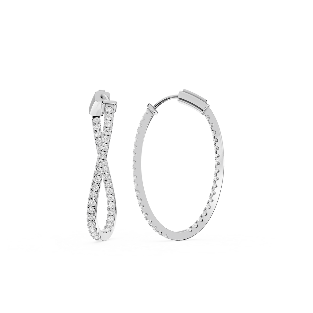 Pair of silver hoop earrings on a white background