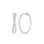 Pair of silver hoop earrings on a white background