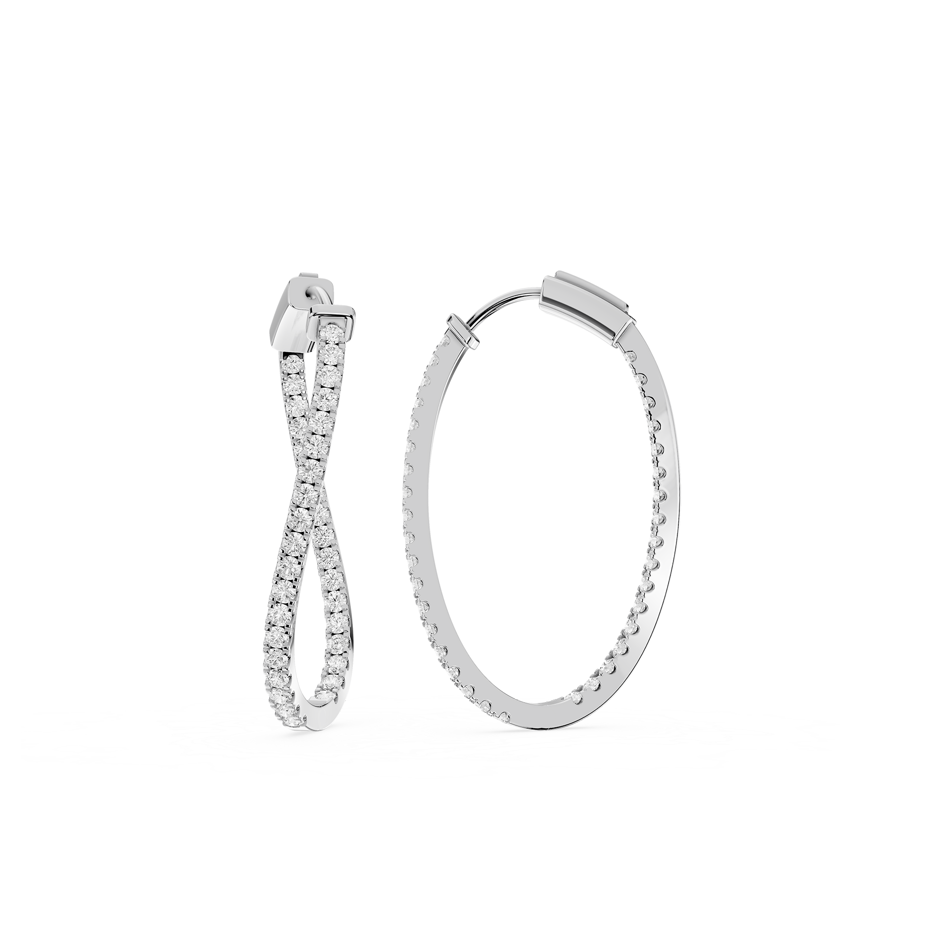 Pair of silver hoop earrings on a white background