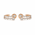 Alternating marquise and round diamonds line two curved strands on these rose gold open hoop earrings