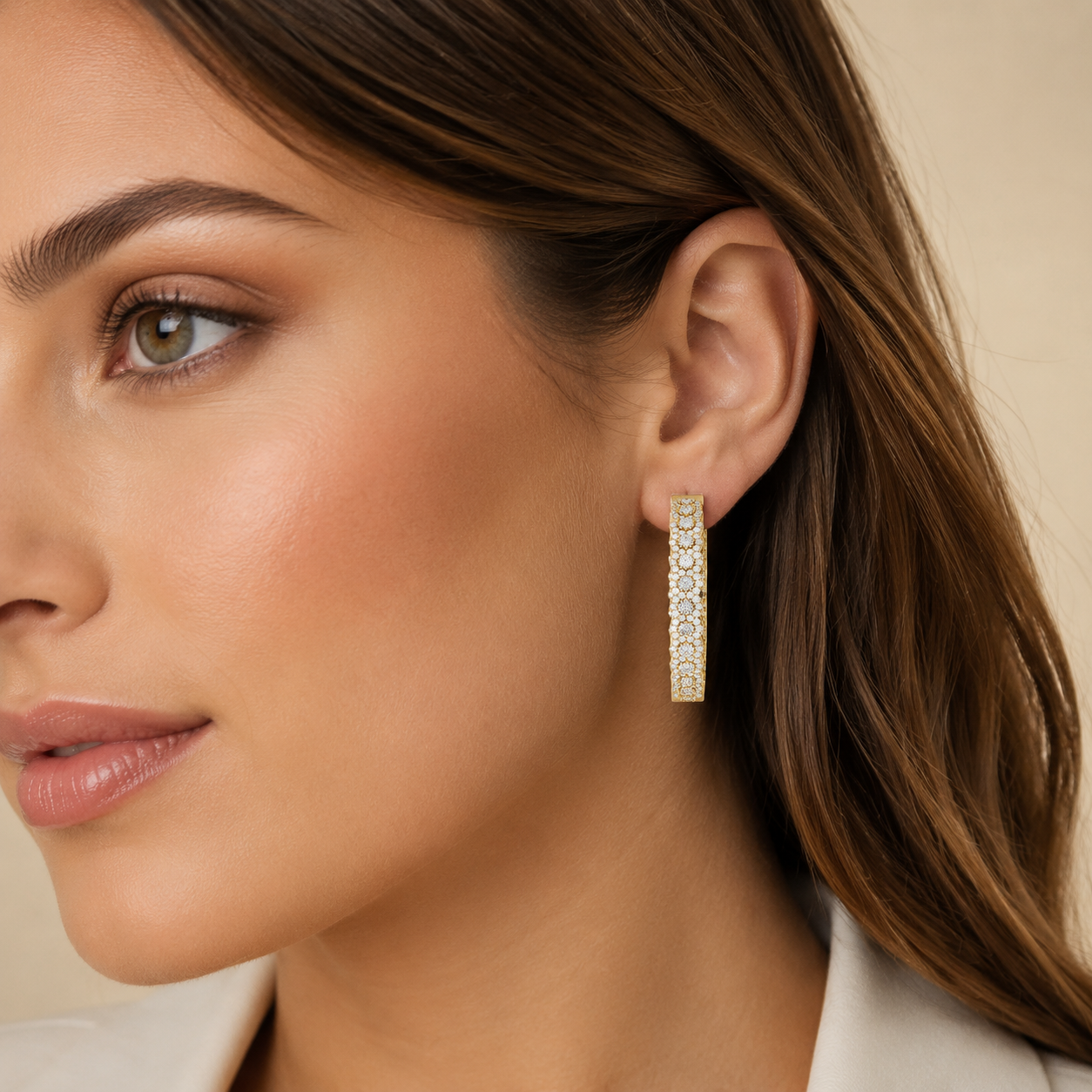 Pavé Lab Grown Diamond Hoop Earrings with Round Diamonds