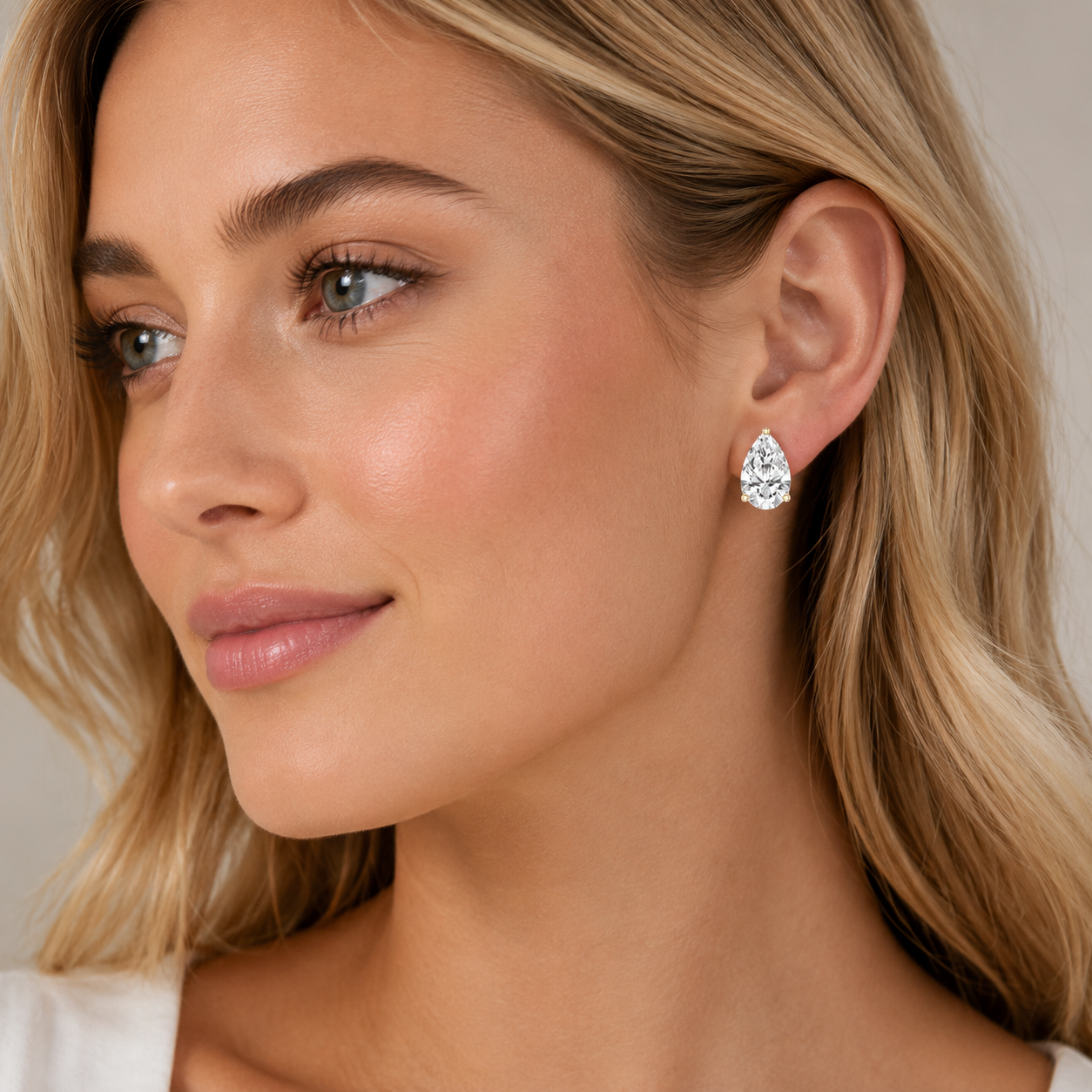 Pear Cut Lab Diamond Three Prong Stud Earrings