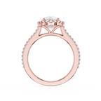 Rose gold ring with diamond accents on a white background