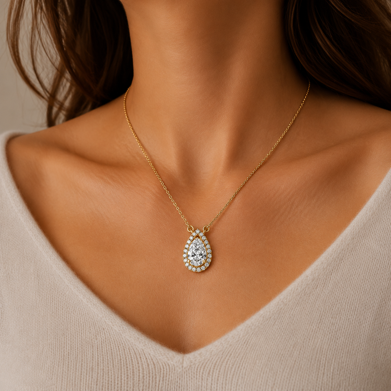 Pear Lab Grown Diamond Halo Pendant