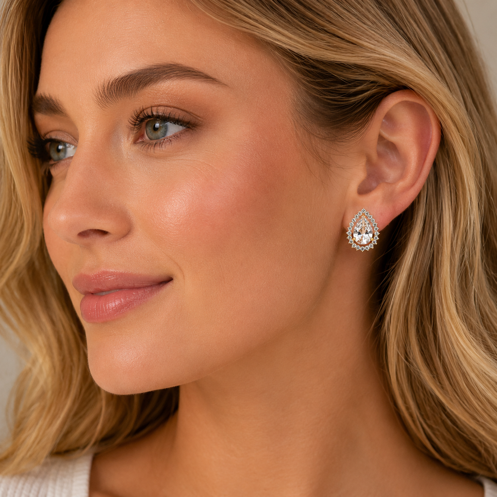 Pear Lab Diamond Halo Stud Earrings